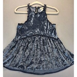 NWT Pol Womens Babydoll Tank Small Blue Burnout Velvet Retro Y2K Glam Holiday